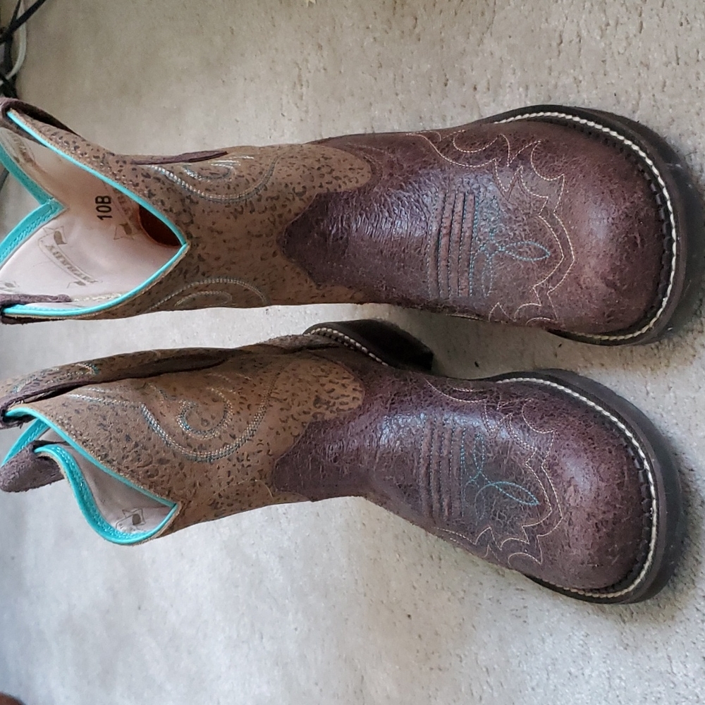 Women's Ariat Fat Baby's Boots, Size 10B, Brown, Tan & Teal